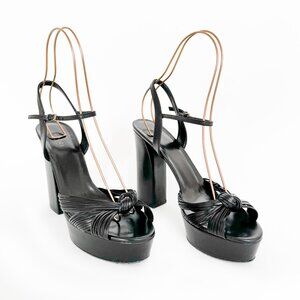 Gucci Allie Knotted Platform Sandals EU 40 US 10 Black Crawford Block High Heel